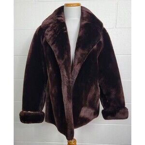Vintage Beau Mouton Womens Brown Mouton Lamb Fur Open‎ Front Coat S-M?